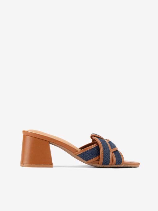SANDÁLIA MULE DE TACÃO EM CANVAS COMBINADA