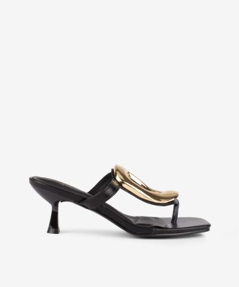 SANDÁLIA MULE DE SALTO COM APLICAÇÃO METÁLICA