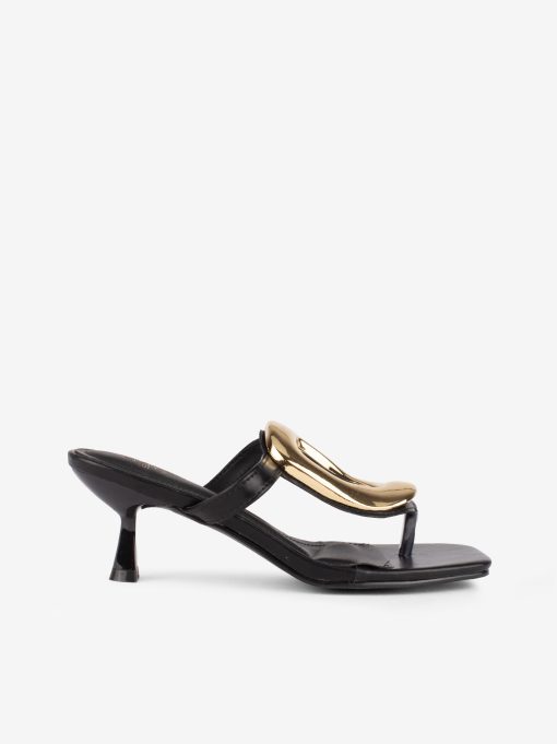 SANDÁLIA MULE DE SALTO COM APLICAÇÃO METÁLICA