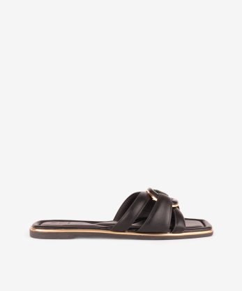 SANDÁLIA MULE RASA ESTAMPADA DE FORMA QUADRADA COM APLICAÇÃO