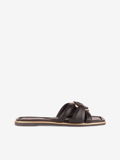 SANDÁLIA MULE RASA ESTAMPADA DE FORMA QUADRADA COM APLICAÇÃO