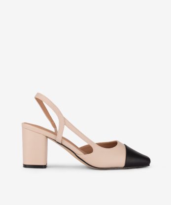SAPATO PUMP SLING BACK DE TACÃO COM CAP TOE
