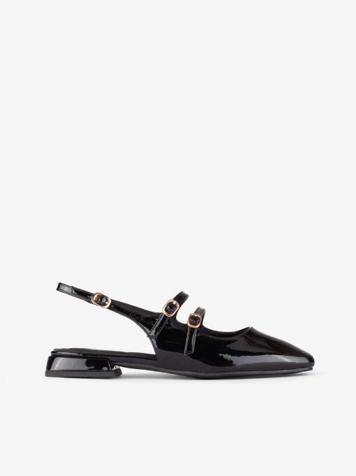 SAPATO MARY JANE SLING BACK EM VERNIZ COM FORMA QUADRADA
