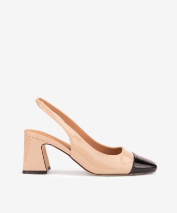SAPATO SLING BACK DE TACÃO COMBINADO COM CAP TOE