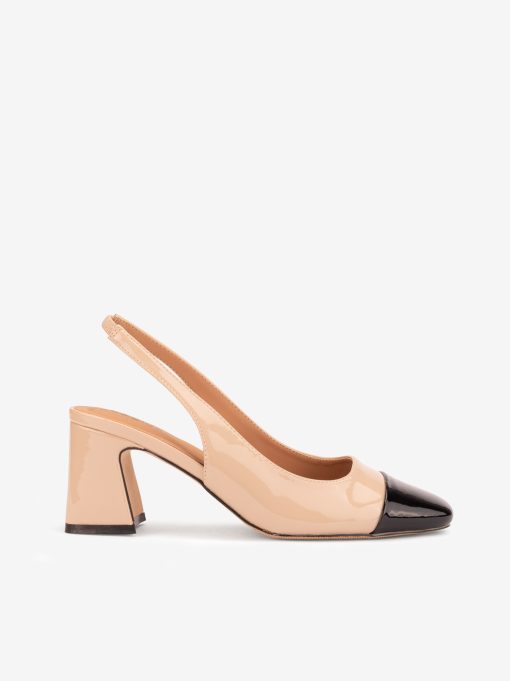 SAPATO SLING BACK DE TACÃO COMBINADO COM CAP TOE