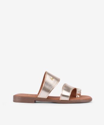SANDÁLIA MULE RASA EM PELE METALIZADA - DOURADO, 36