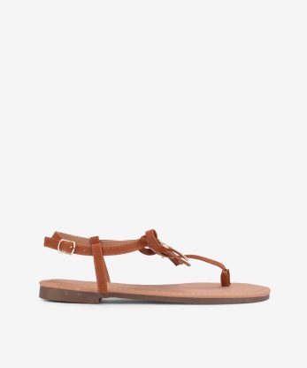 SANDÁLIA RASA DE DEDO COM APLICAÇÃO DE LAÇO - CAMEL, 37