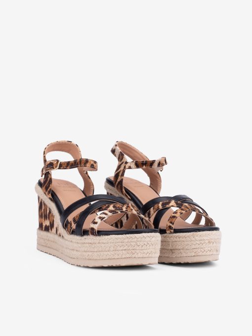 SANDÁLIA EM CUNHA DE CORDA COMBINADA COM ESTAMPADO LEOPARDO - Image 2