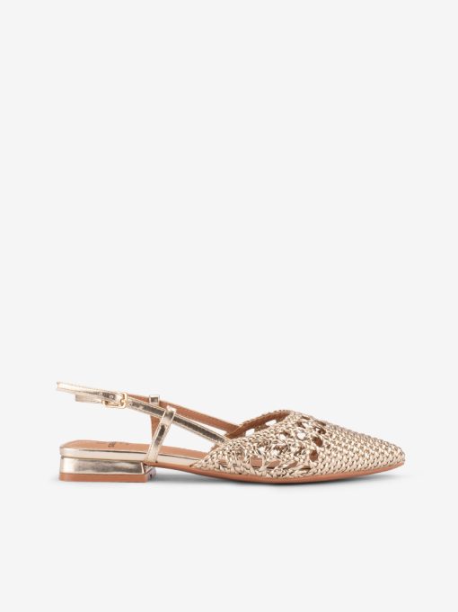 SAPATO PUMP SLING BACK ENTRANÇADO METALIZADO DE TACÃO BAIXO