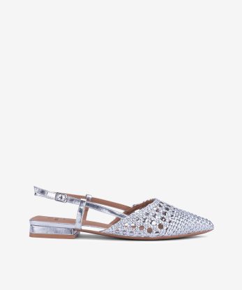 SAPATO PUMP SLING BACK ENTRANÇADO METALIZADO DE TACÃO BAIXO - PRATEADO, 39