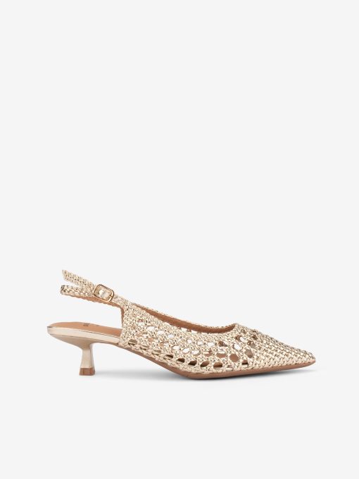 SAPATO PUMP SLING BACK METALIZADO ENTRANÇADO DE SALTO