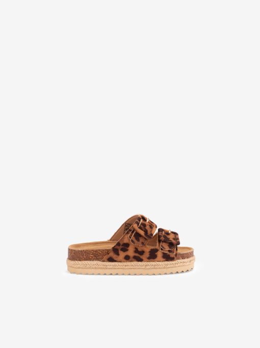 SANDÁLIA BIO DE DUPLA FIVELA ESTAMPADA LEOPARDO COM SOLA PLATAFORMA DE CORDA