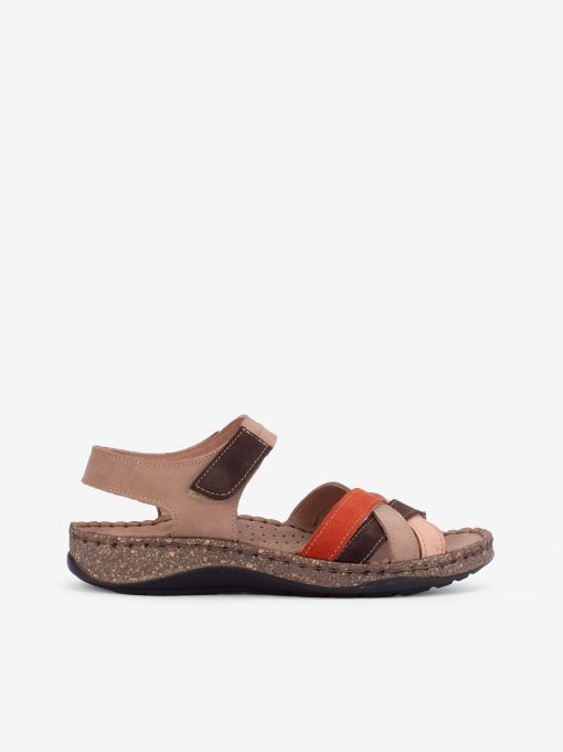 SANDÁLIA EM PELE NOBUCK MULTICOLOR COM TIRAS DE VELCRO EM SOLA CONFORTO