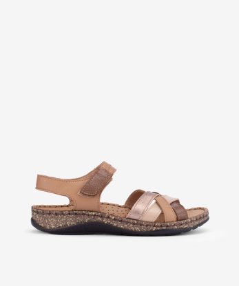 SANDÁLIA EM PELE COMBINADA DE VELCRO COM SOLA CONFORTO
