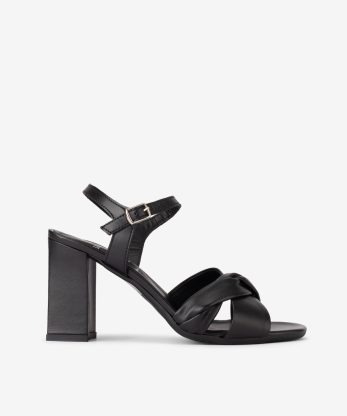 SANDÁLIA DE TACÃO EM PELE - PRETO, 38