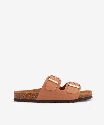 CHINELO DE DUPLA FIVELA METÁLICA EM PELE VINTAGE COM PALMILHA BIO