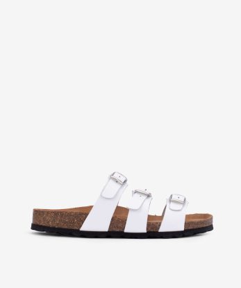 CHINELO EM PELE COM TRIPLA FIVELA METÁLICA E PALMILHA BIO