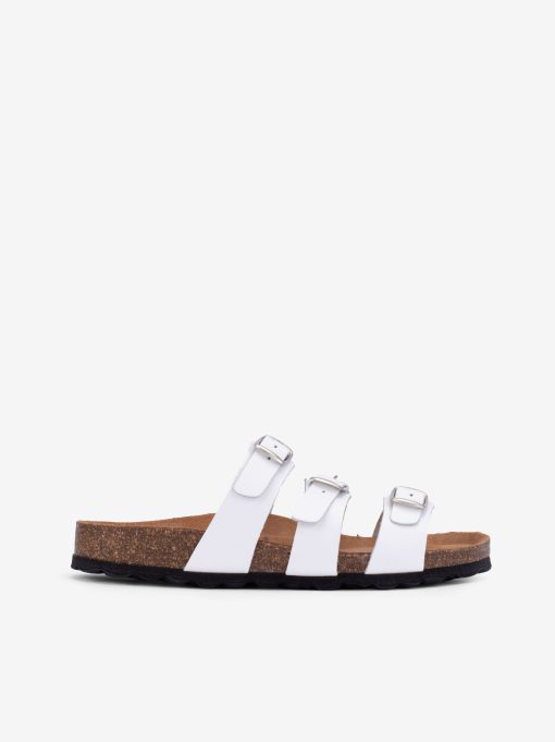 CHINELO EM PELE COM TRIPLA FIVELA METÁLICA E PALMILHA BIO