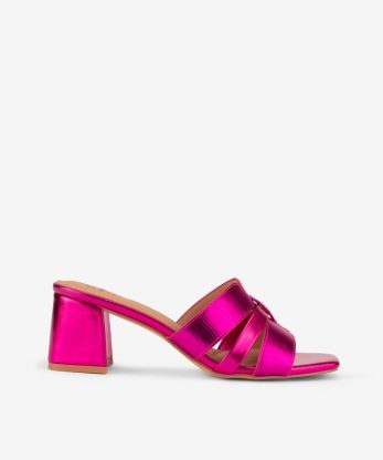 SANDÁLIA MULE METALIZADA DE TACÃO COM PEÇA CRUZADA - PRETO, 38
