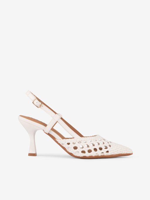 SAPATO SLING BACK DE SALTO COM PEÇA ENTRANÇADA EM FORMA PONTIAGUDA