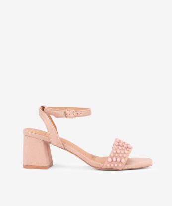 SANDÁLIA DE TACÃO COM APLICAÇÕES DE PÉROLAS - CREME, 38