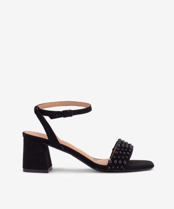 SANDÁLIA DE TACÃO COM APLICAÇÕES DE PÉROLAS - PRETO, 39