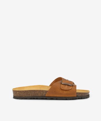 CHINELO EM PELE VINTAGE DE FIVELA COM PALMILHA BIO