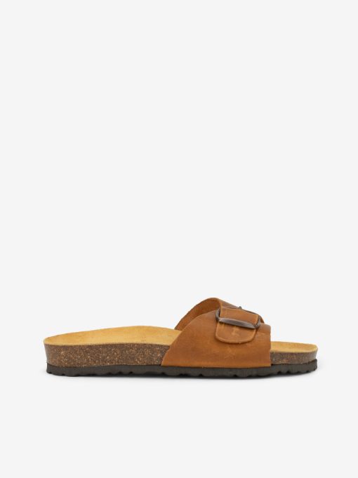 CHINELO EM PELE VINTAGE DE FIVELA COM PALMILHA BIO
