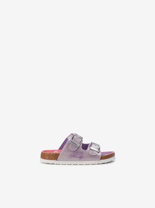 CHINELO FROZEN EM GLITTER ESTAMPADO DE DUPLA FIVELA COM PALMILHA ANATÓMICA