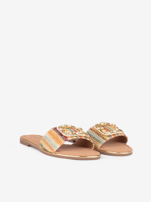 SANDÁLIA RASA EM RÁFIA MULTICOLOR COM APLICAÇÃO - Image 2
