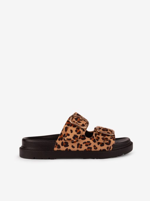SANDÁLIA DE FIVELAS ESTAMPADA LEOPARDO EM SOLA PLATAFORMA COM RÁFIA