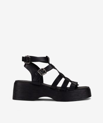 SANDÁLIA ESTILO ROMANA EM SOLA PLATAFORMA COM FORMA QUADRADA - PRETO, 39