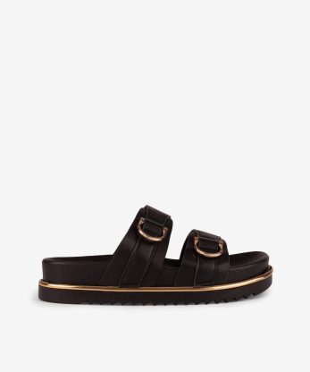 SANDÁLIA ESTILO MULE COM APLICAÇÕES METÁLICAS EM PALMILHA ANATÓMICA - PRETO, 39