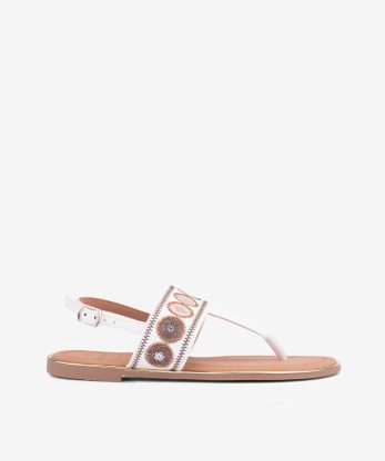 SANDÁLIA RASA DE DEDO COMBINADA COM BORDADOS - BRANCO, 38