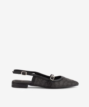 SAPATO MULE SLING BACK MARY JANE EM RÁFIA COMBINADA COM FORMA PONTIAGUDA - PRETO, 39
