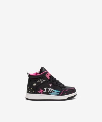TÉNIS HI TOP MULTIPEÇA ESTAMPADO DE ATACADOR E FECHO NO LADO INTERIOR COM CUPSOLE - PRETO, 34