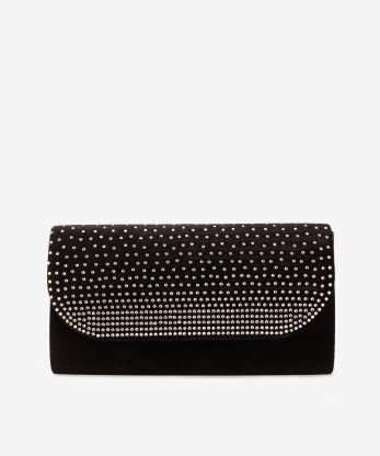 MALA CLUTCH DE FESTA ESTILO ENVELOPE EM VELUDO DECORADA EM CRISTAIS COM ALÇA REMOVÍVEL TIRACOLO NO INTERIOR