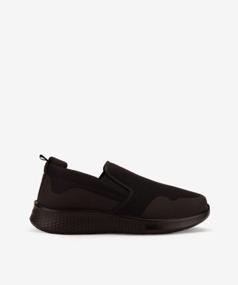 SAPATILHA SLIP ON DE ELÁSTICOS EM TECIDO MESH RESPIRÁVEL COM SOLA FLEX - PRETO, 41