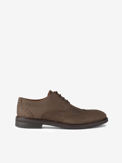 SAPATO DERBY WINGTIP BROGUE DE ATACADOR EM PELE NOBUCK VINTAGE