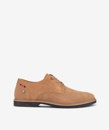 SAPATO DERBY EM CROUTE CAMURÇA MICRO PERFURADO DE ATACADOR