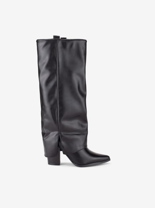 BOTA ALTA COM POLAINA DE TACÃO COM FORMA PONTIAGUDA
