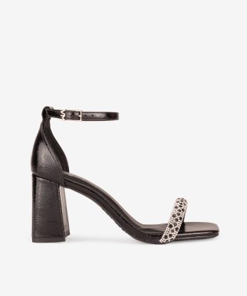 SANDÁLIA DE TACÃO COM CRISTAIS - PRETO, 37