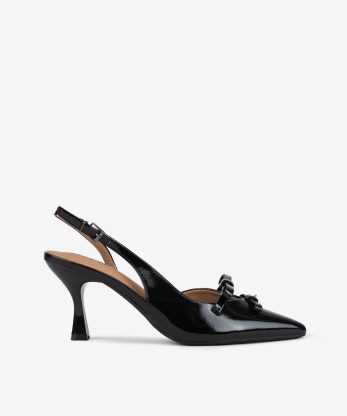 SAPATO SLING BACK EM VERNIZ - PRETO, 35