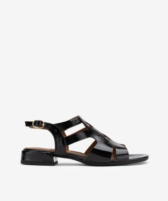 SANDÁLIA DE TACÃO EM PELE VERNIZ - PRETO, 36