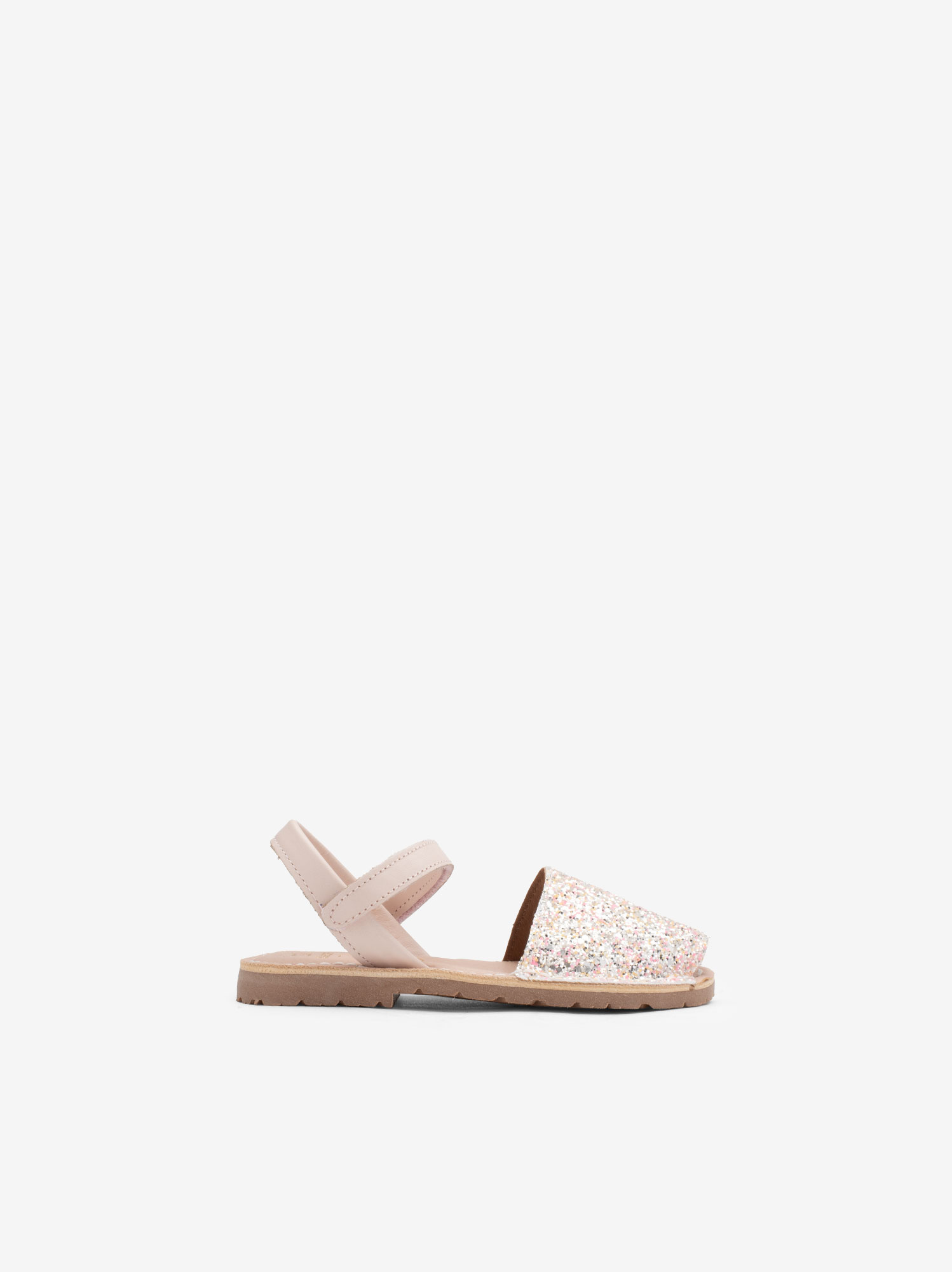 SANDÁLIA RASA ESTILO MENORQUINA EM GLITTER COMBINADO COM TIRA DE VELCRO