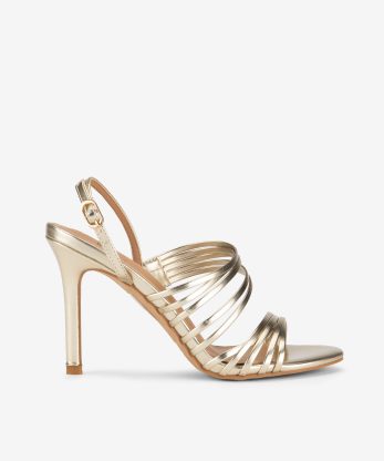 SANDÁLIA DE SALTO EFEITO PELE METALIZADA - DOURADO, 37