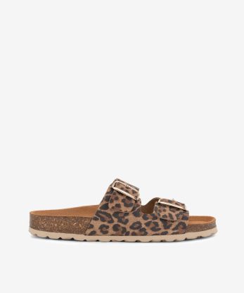 CHINELO INDIGO BAY EM PELE ANIMAL PRINT COM DUPLA FIVELA METÁLICA E PALMILHA BIO