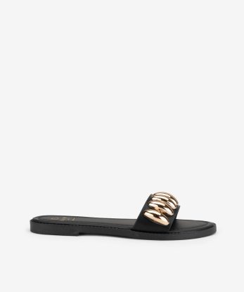 SANDÁLIA RASA COM APLICAÇÕES - PRETO, 39