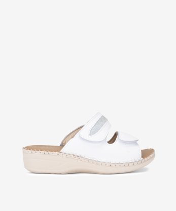 CHINELO SIDEFLEX EM PELE DE DUPLO VELCRO AJUSTÁVEL COM PALMILHA E SOLA CONFORTO