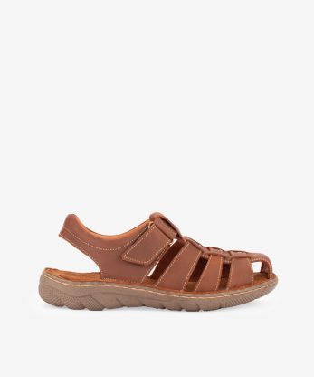 SANDÁLIA SOFT WALK FECHADA EM PELE DE VELCRO COM SOLA CONFORTO
